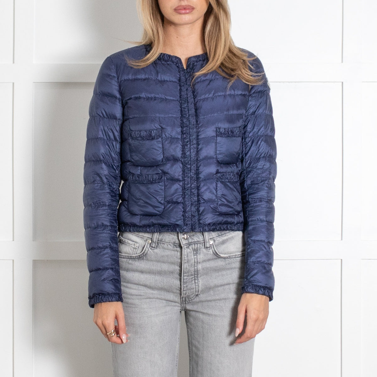 Moncler Navy Blue Fitted Quilted Jacket - Image 2