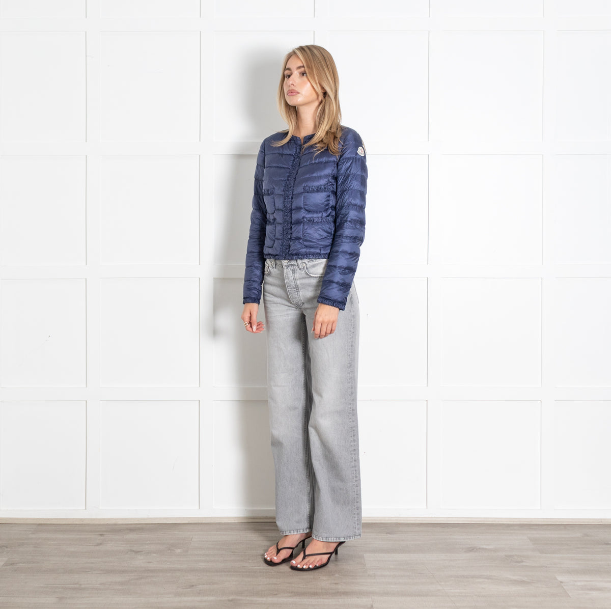 Moncler Navy Blue Fitted Quilted Jacket - Image 3