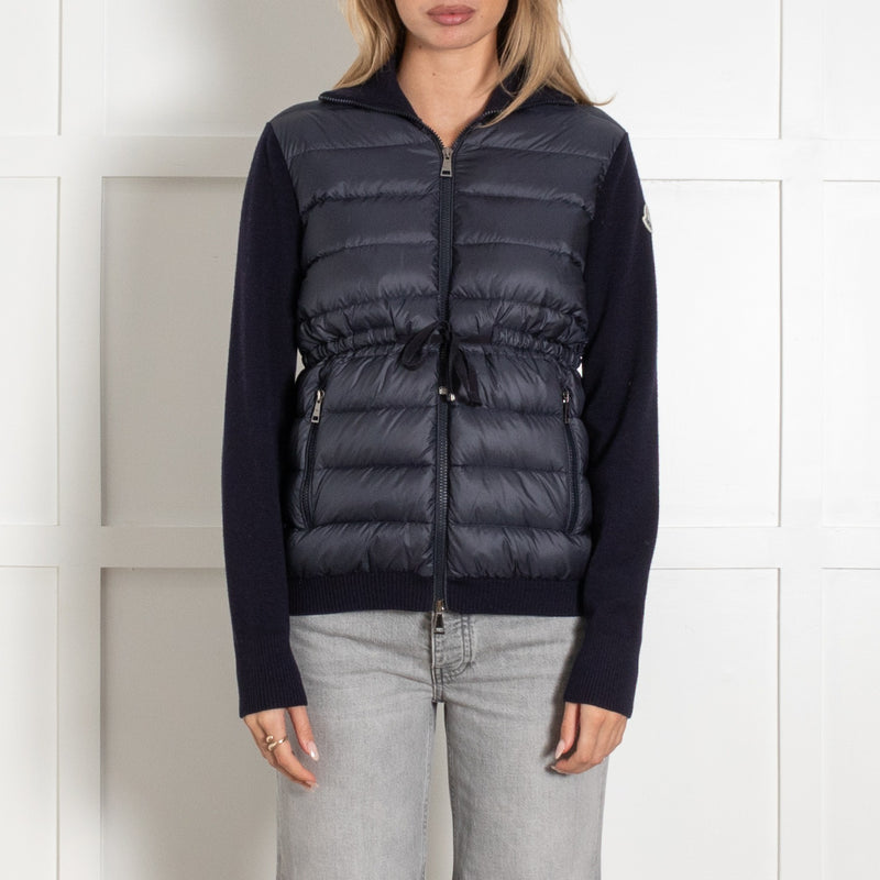 Moncler Navy Quilted Front Zip Jacket With Knitted Sleeves - Image 2