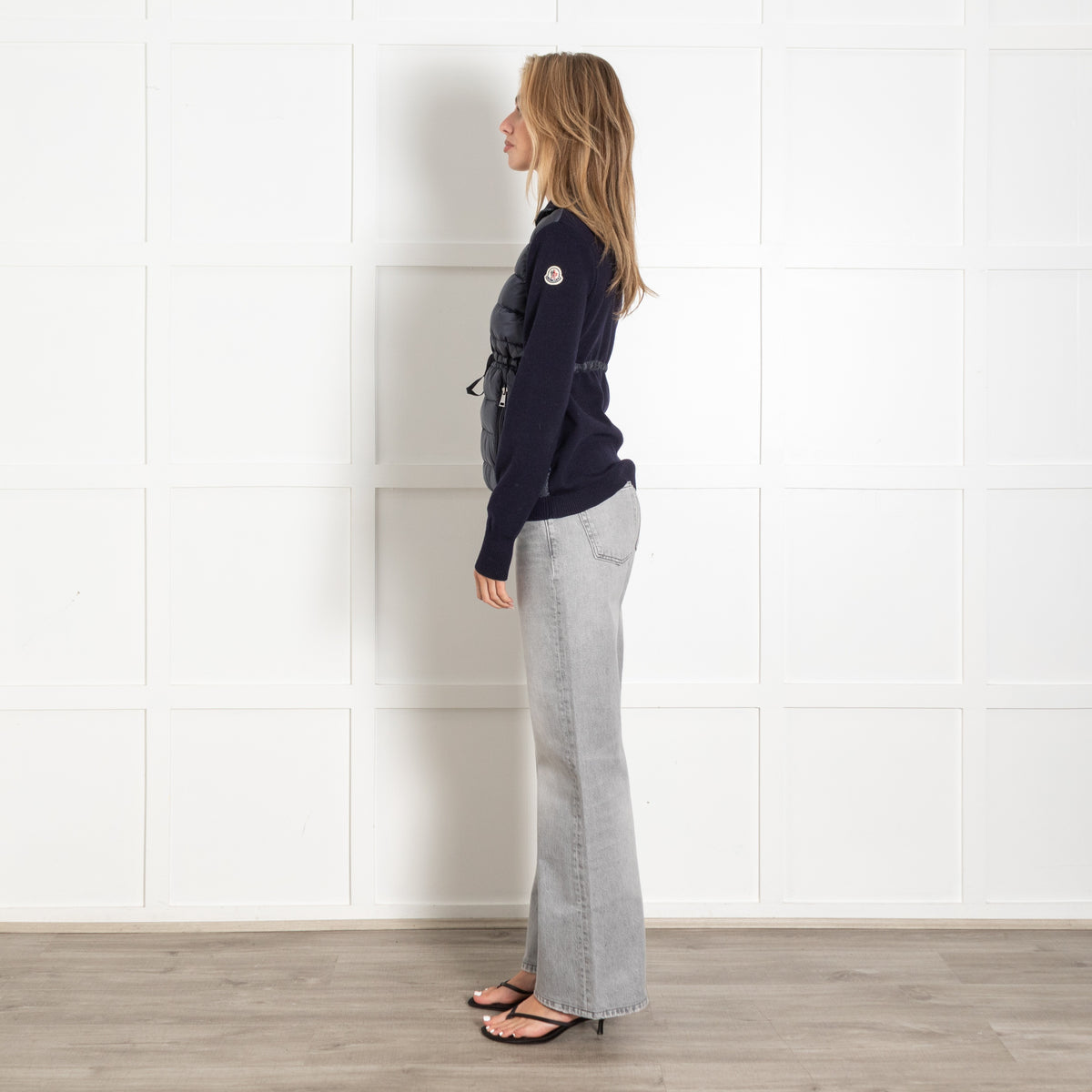 Moncler Navy Quilted Front Zip Jacket With Knitted Sleeves - Image 4