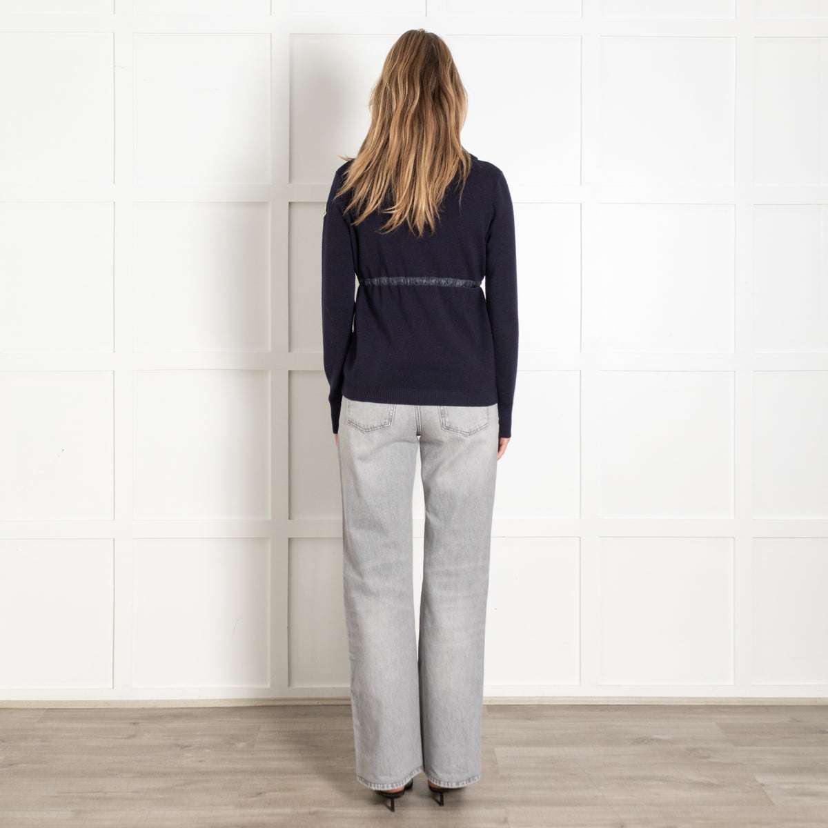 Moncler Navy Quilted Front Zip Jacket With Knitted Sleeves - Image 5