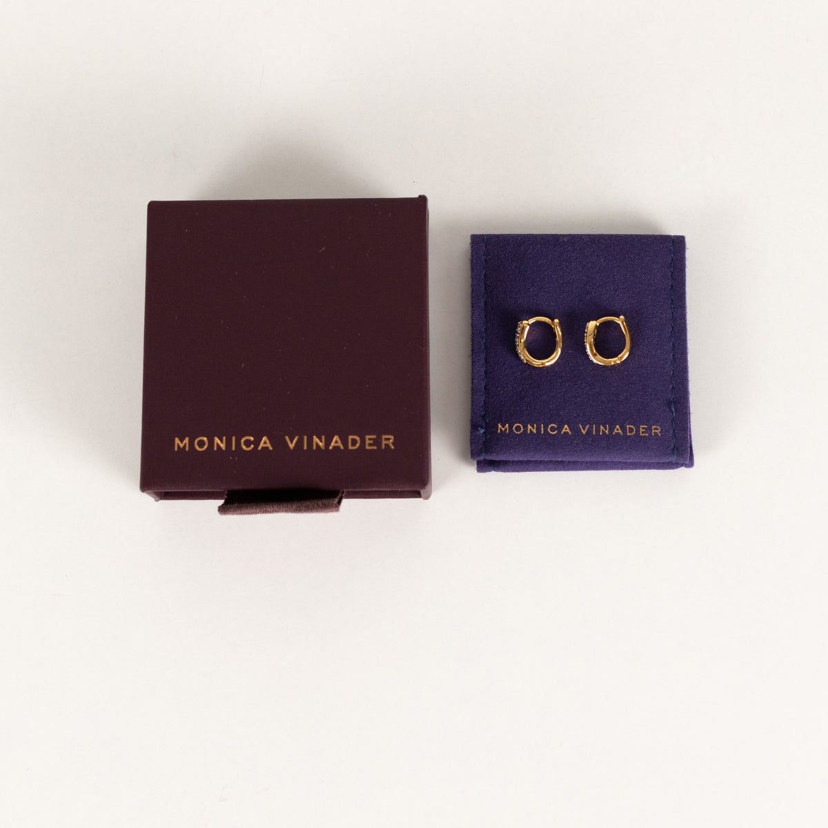 Monica Vinader Riva Pave Diamond Huggie Earrings Gold Plated - Image 3