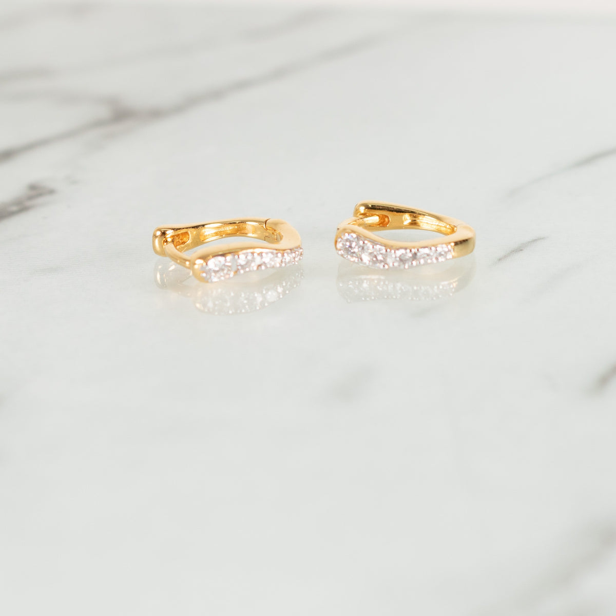 Monica Vinader Riva Pave Diamond Huggie Earrings Gold Plated - Image 5