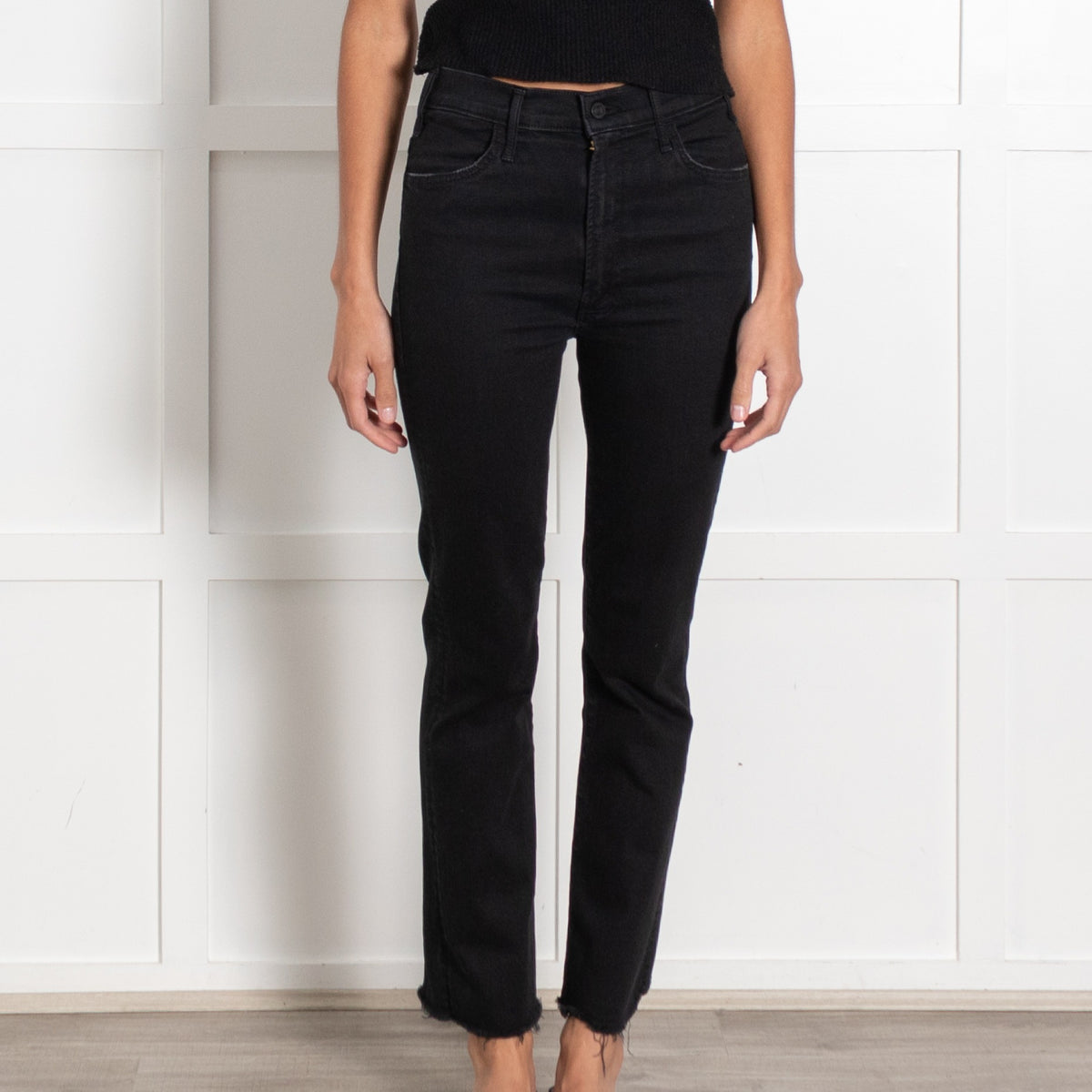 Mother Black Jeans with Frayed Edging - Image 2