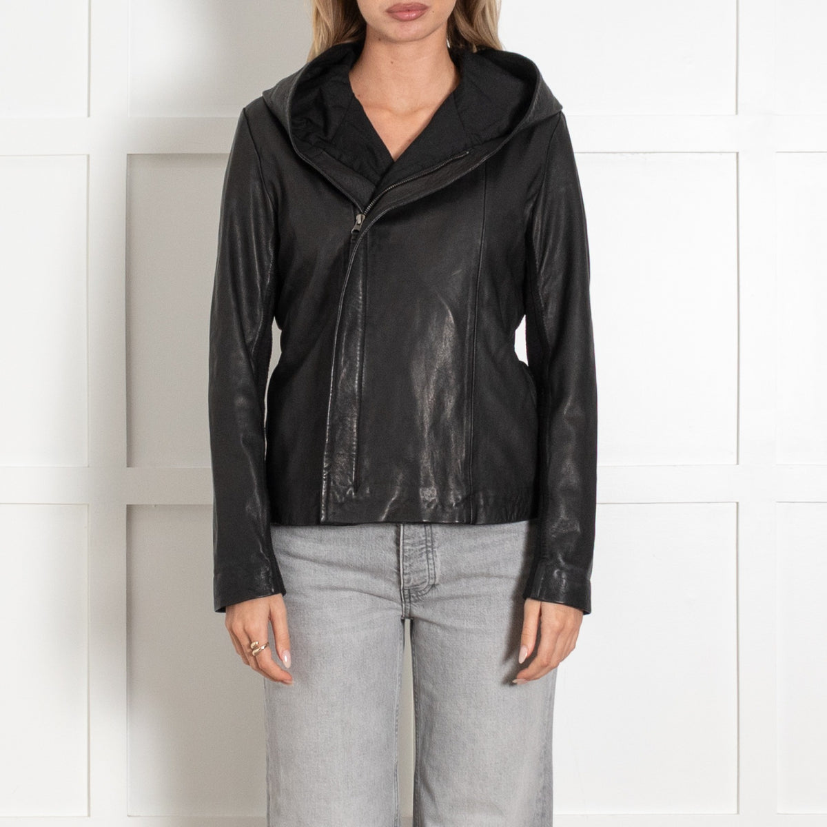 Munderingskompagniet Black Leather Hooded Leather Jacket - Image 2