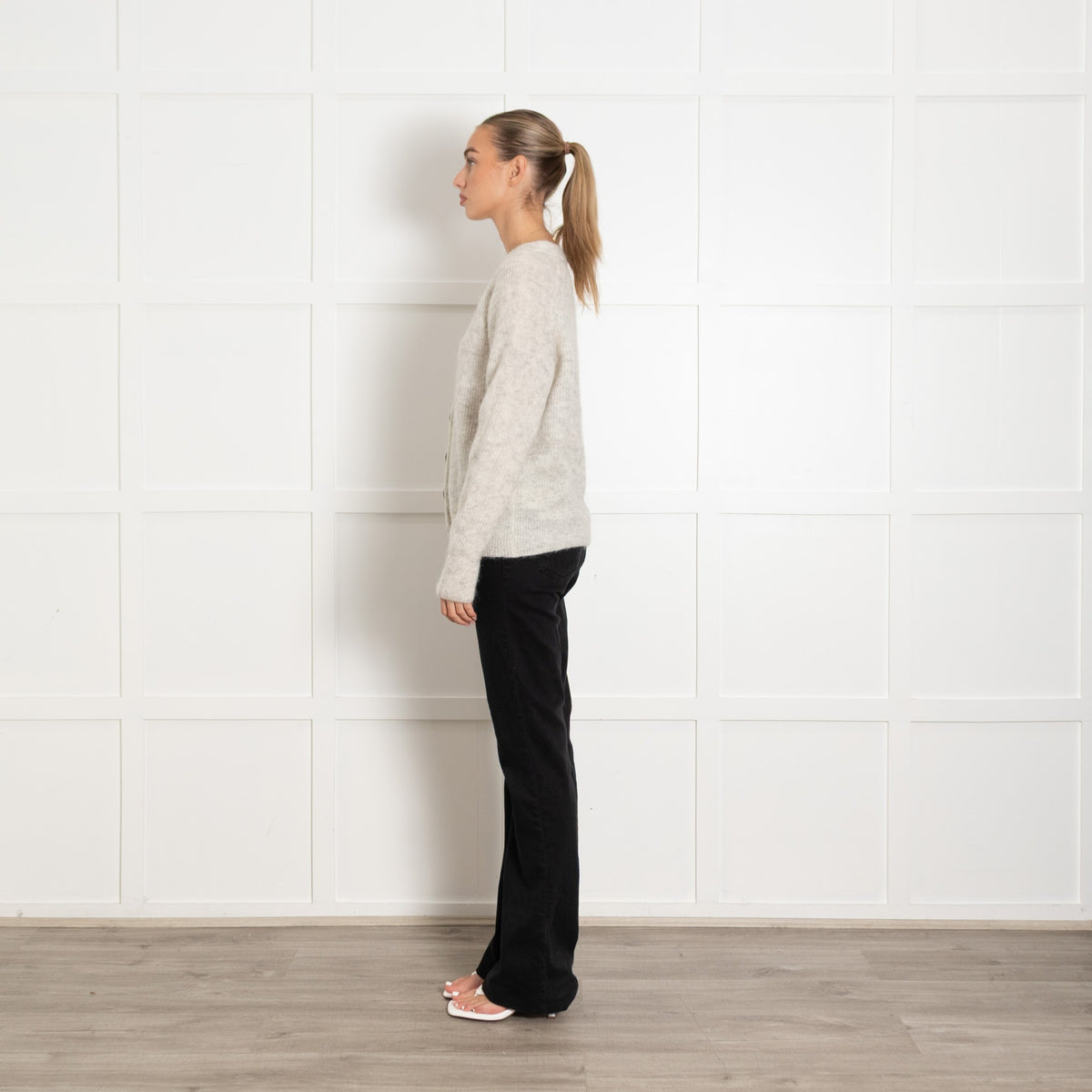 My Essential Wardrobe Grey Fleck Wool Mix Cardigan With Black Buttons - UK 10 - Image 4