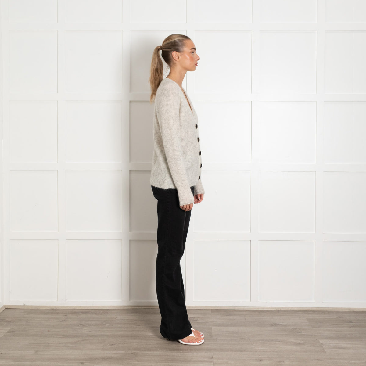 My Essential Wardrobe Grey Fleck Wool Mix Cardigan With Black Buttons - UK 10 - Image 6