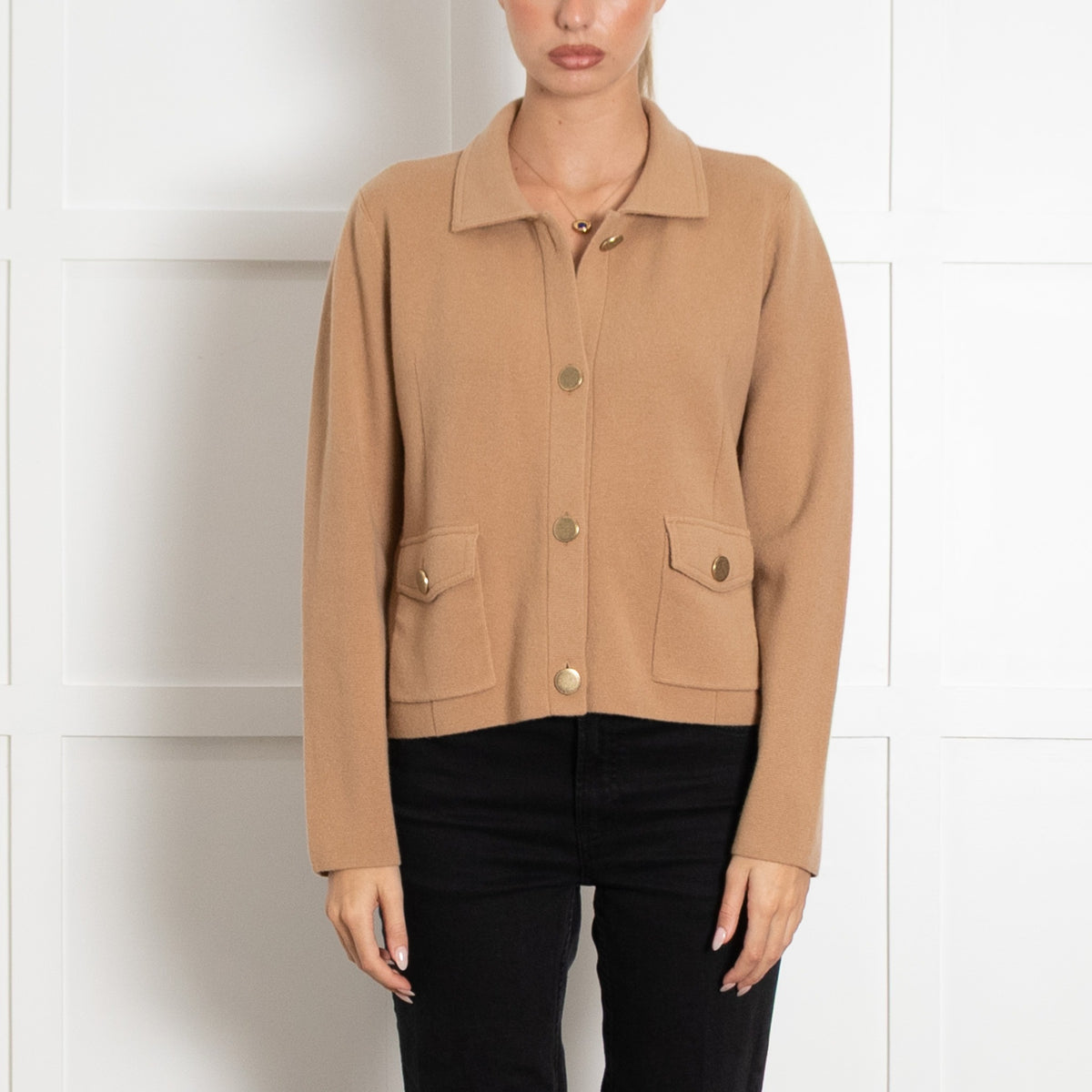 N Peal Camel Cashmere Collared Cardigan - Image 2