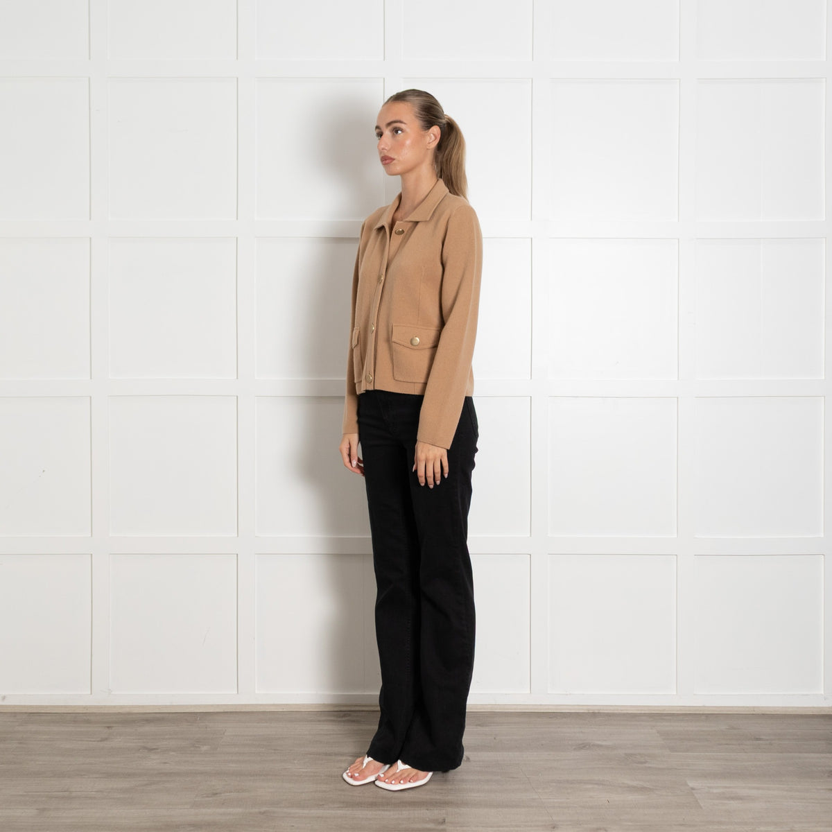 N Peal Camel Cashmere Collared Cardigan - Image 7