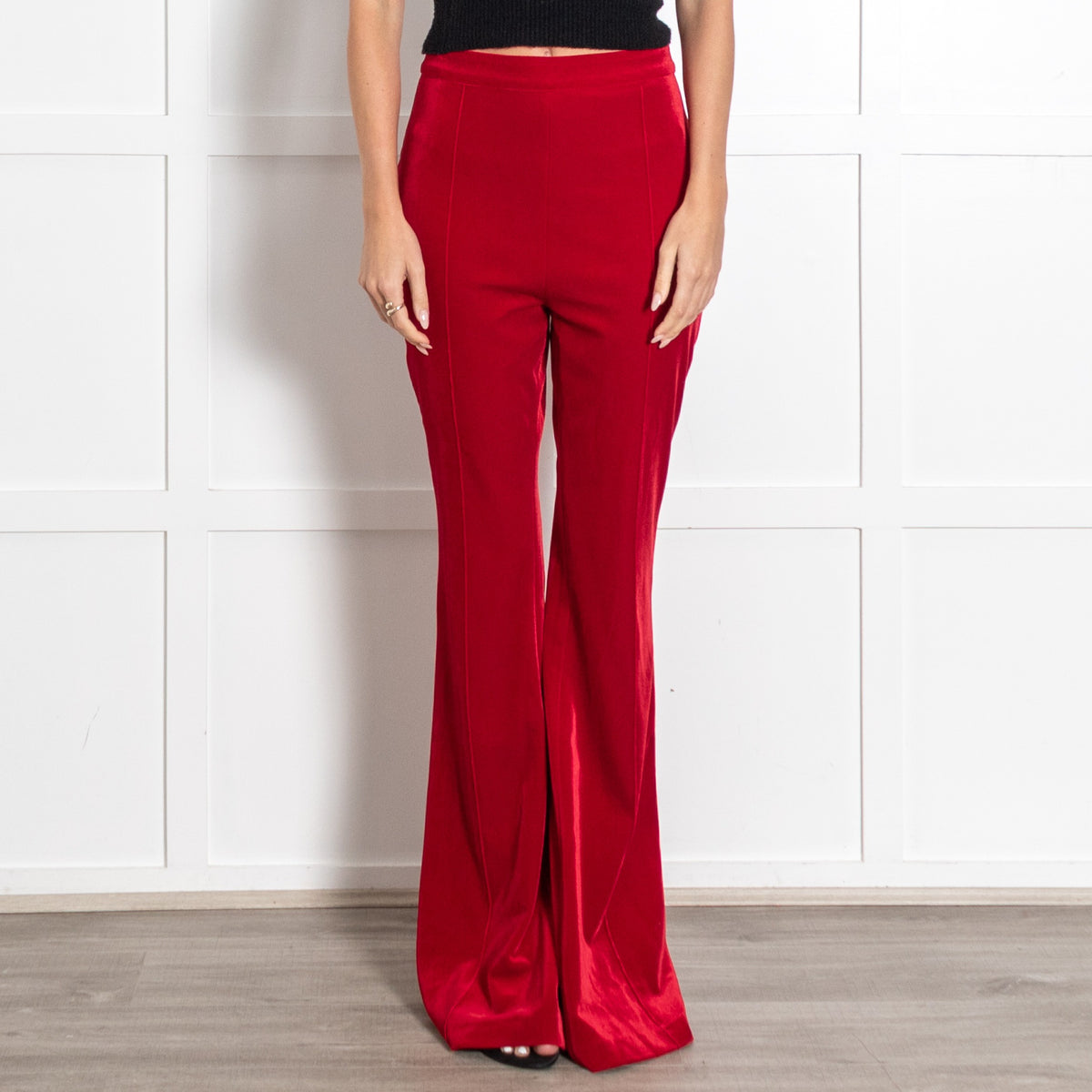 Beatrice Red Velvet Flare Leg Trousers - Image 2