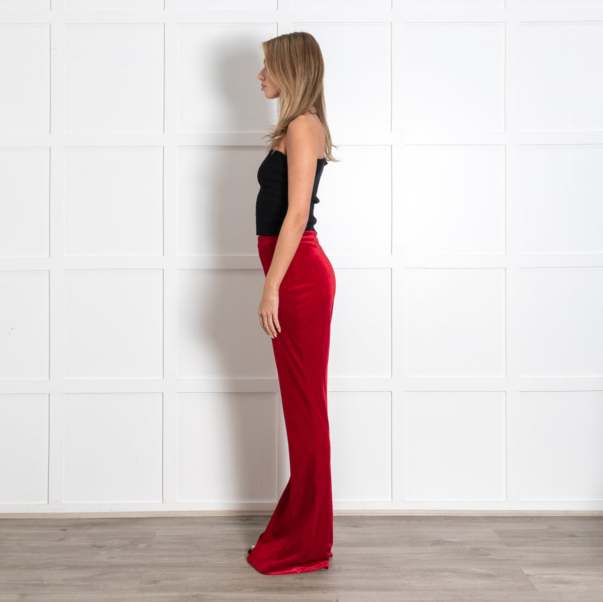 Beatrice Red Velvet Flare Leg Trousers - Image 4