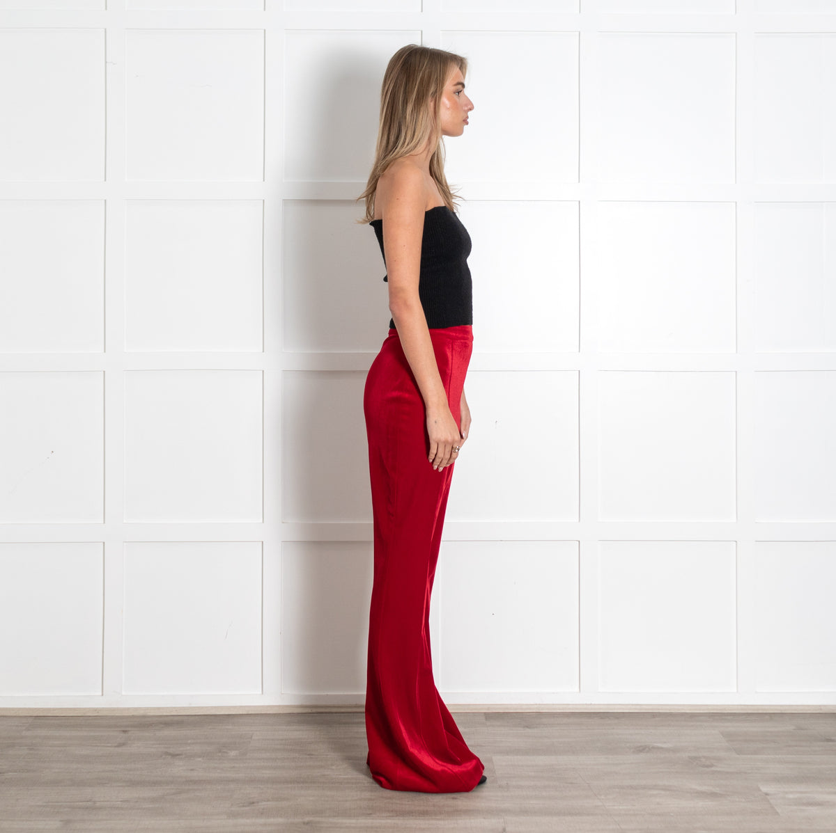 Beatrice Red Velvet Flare Leg Trousers - Image 6