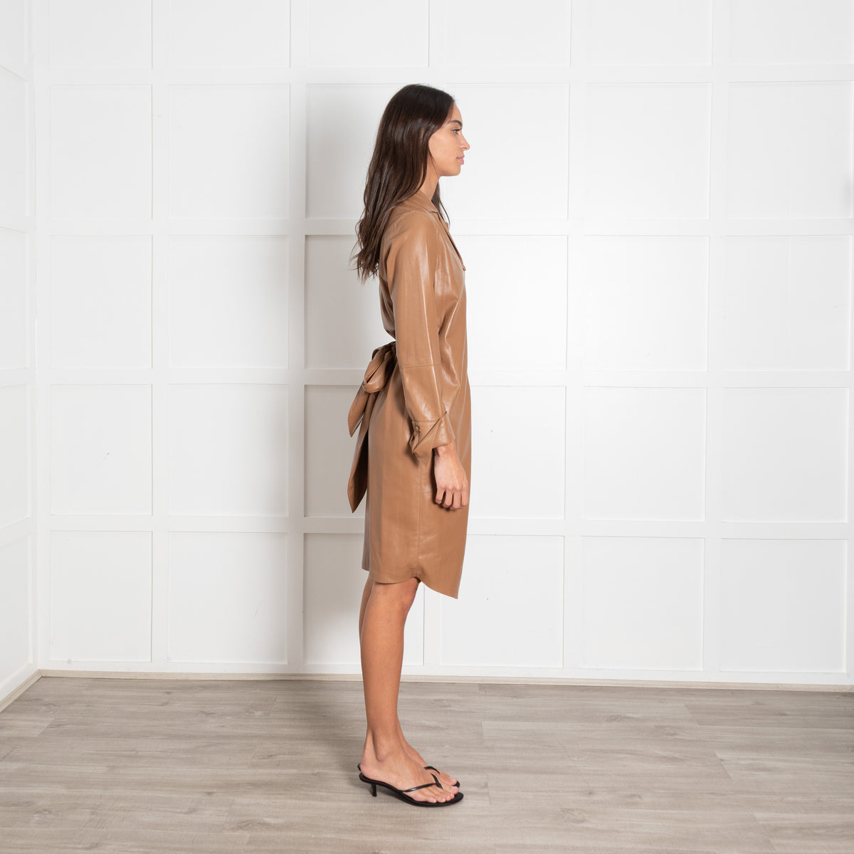 Nanushka Caramel Faux Leather Wrap Shirt Dress - Image 5
