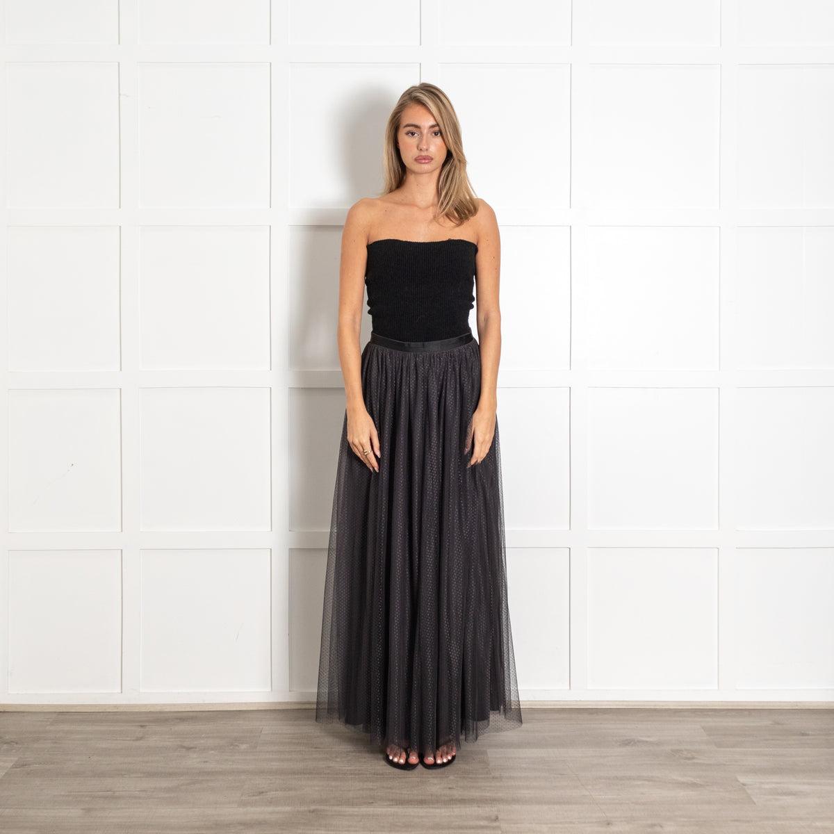Needle & Thread Black Polka Dot Tulle Midi Skirt - Image 1