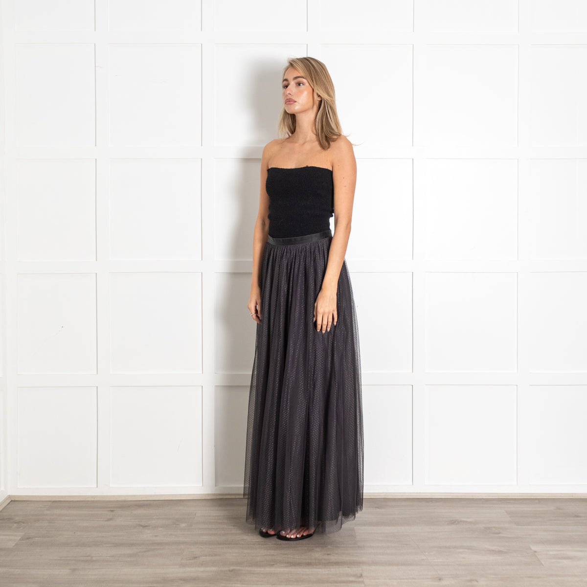 Needle & Thread Black Polka Dot Tulle Midi Skirt - Image 3