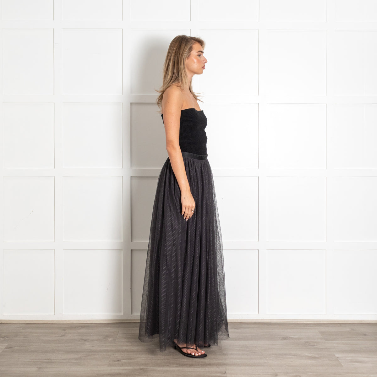Needle & Thread Black Polka Dot Tulle Midi Skirt - Image 6