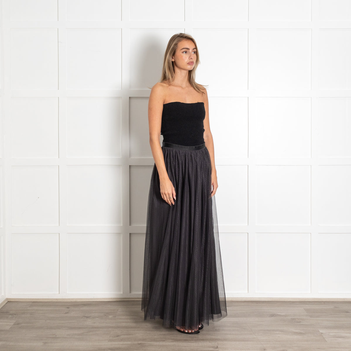 Needle & Thread Black Polka Dot Tulle Midi Skirt - Image 7