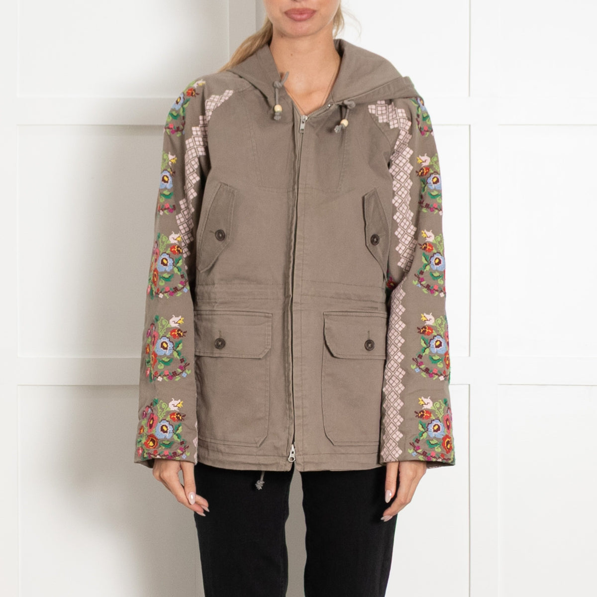 Needle & Thread Khaki Cross Stitch & Flower Parka - Image 2