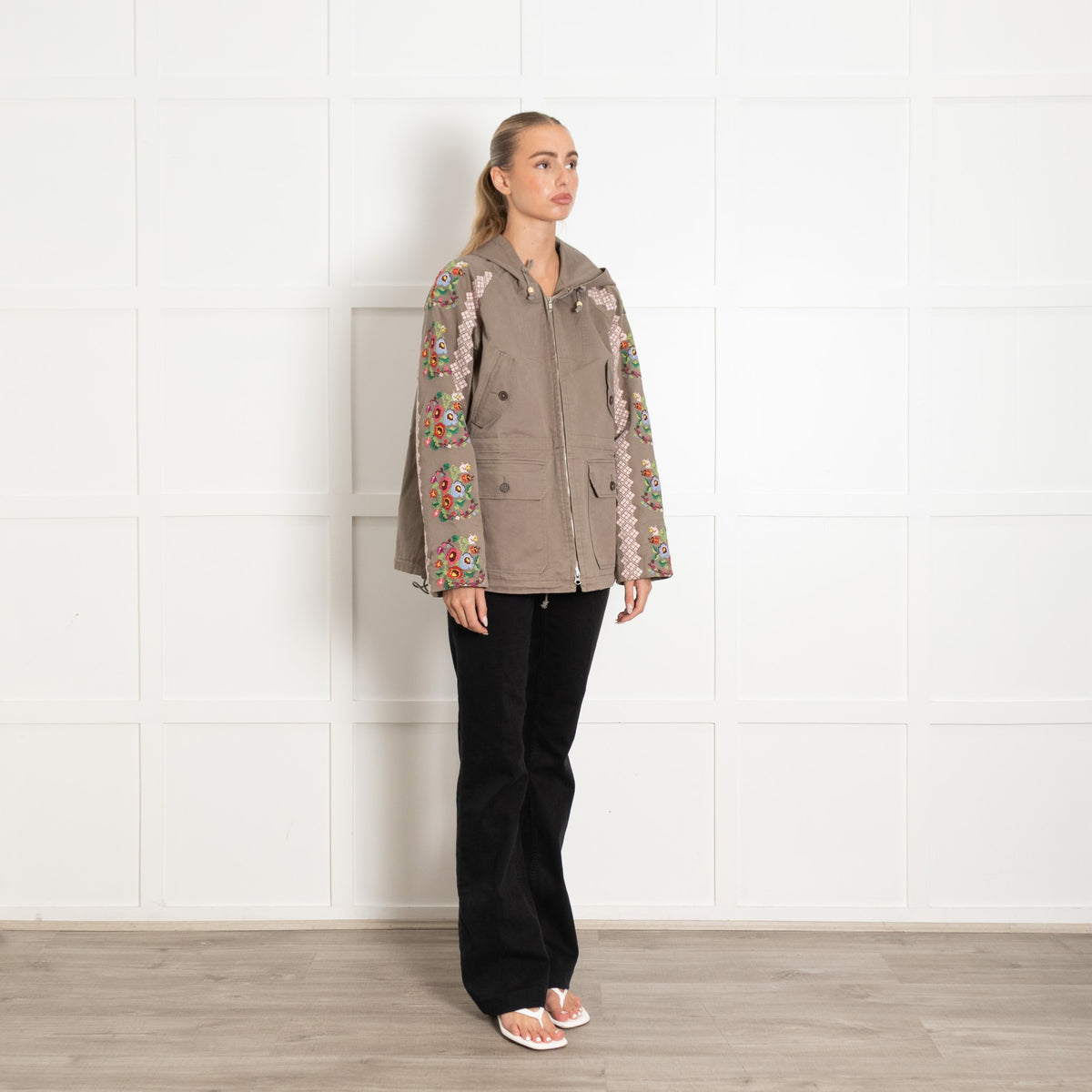Needle & Thread Khaki Cross Stitch & Flower Parka - Image 7