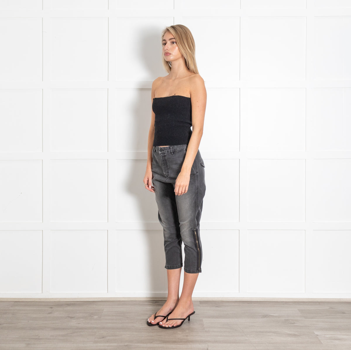 Nili Lotan Grey Women's Leg Denim Jeans With Ankle Zip - Image 3