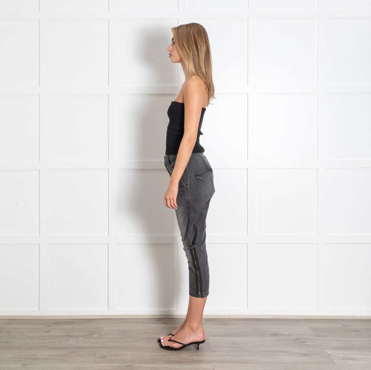 Nili Lotan Grey Women's Leg Denim Jeans With Ankle Zip - Image 4