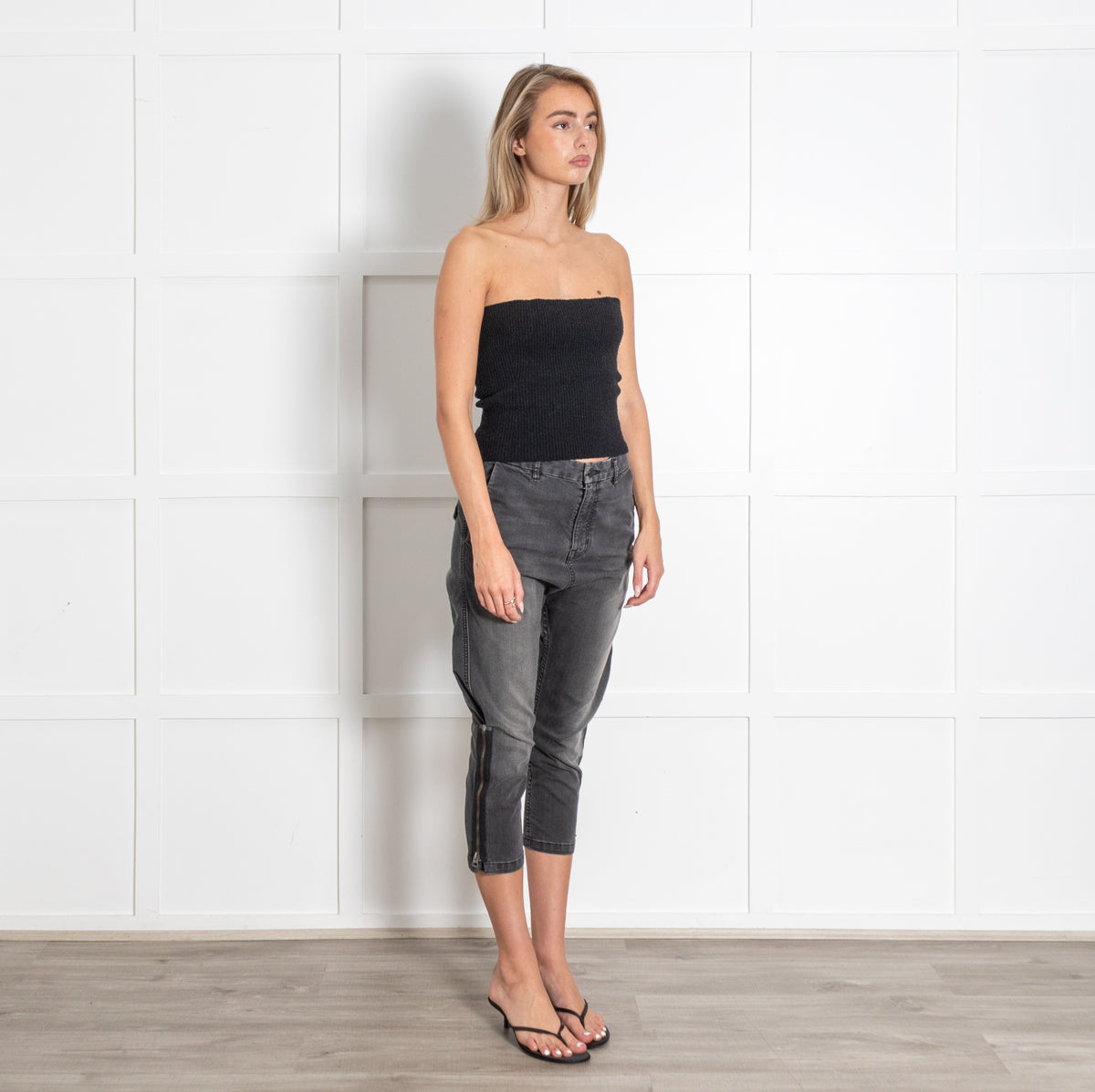 Nili Lotan Grey Women's Leg Denim Jeans With Ankle Zip - Image 7