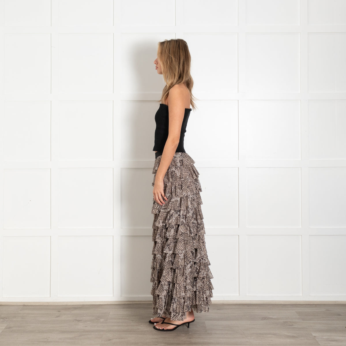 Grey and Black Animal Print Ruffled Maxi Skirt - Image 4