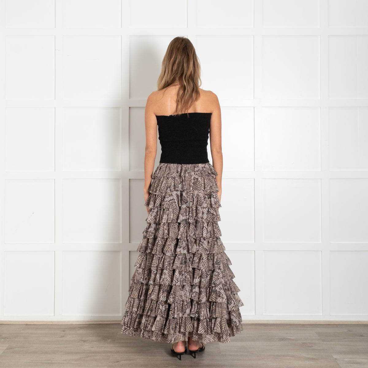 Grey and Black Animal Print Ruffled Maxi Skirt - Image 5