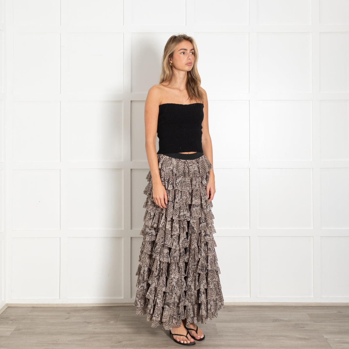 Grey and Black Animal Print Ruffled Maxi Skirt - Image 7