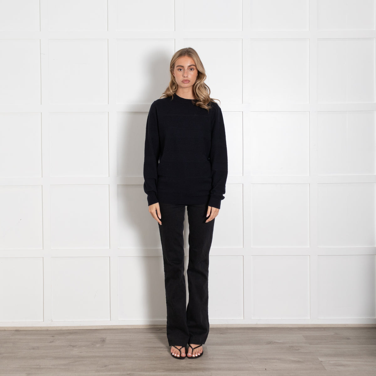 A.P.C Navy Textured Knit Wool Jumper - Image 1