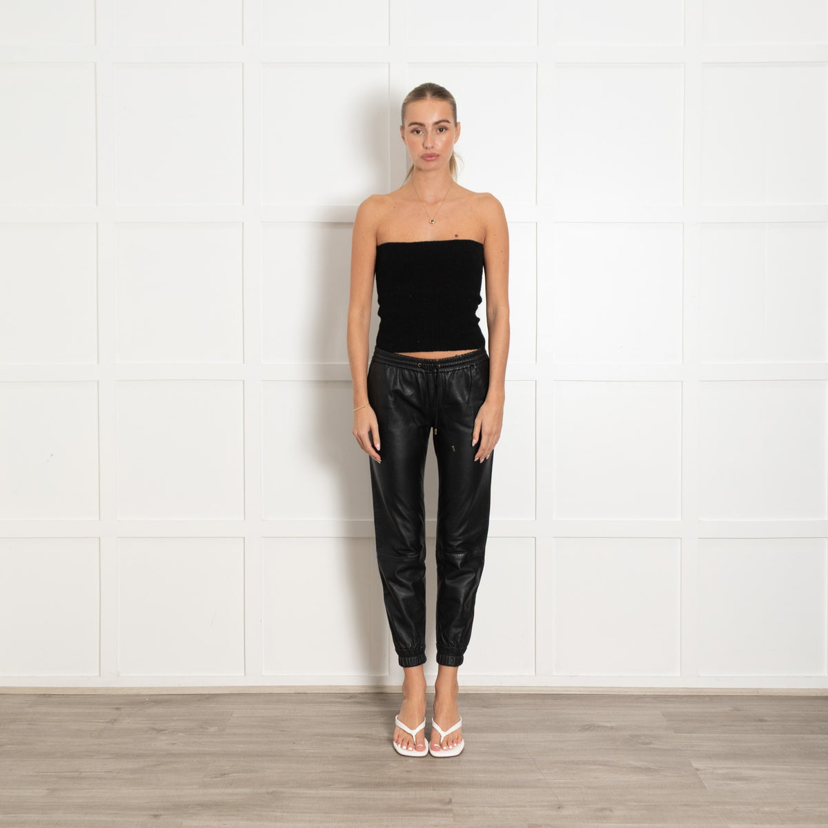 Paige Black Leather Elasticated Waist Trousers - Image 2