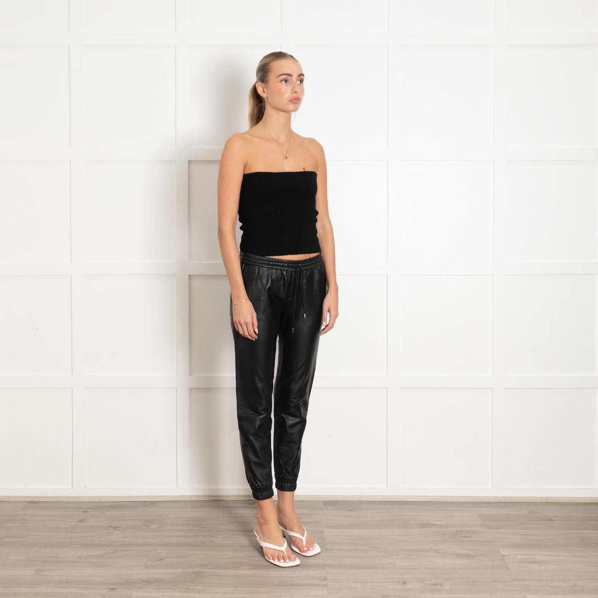 Paige Black Leather Elasticated Waist Trousers - Image 7