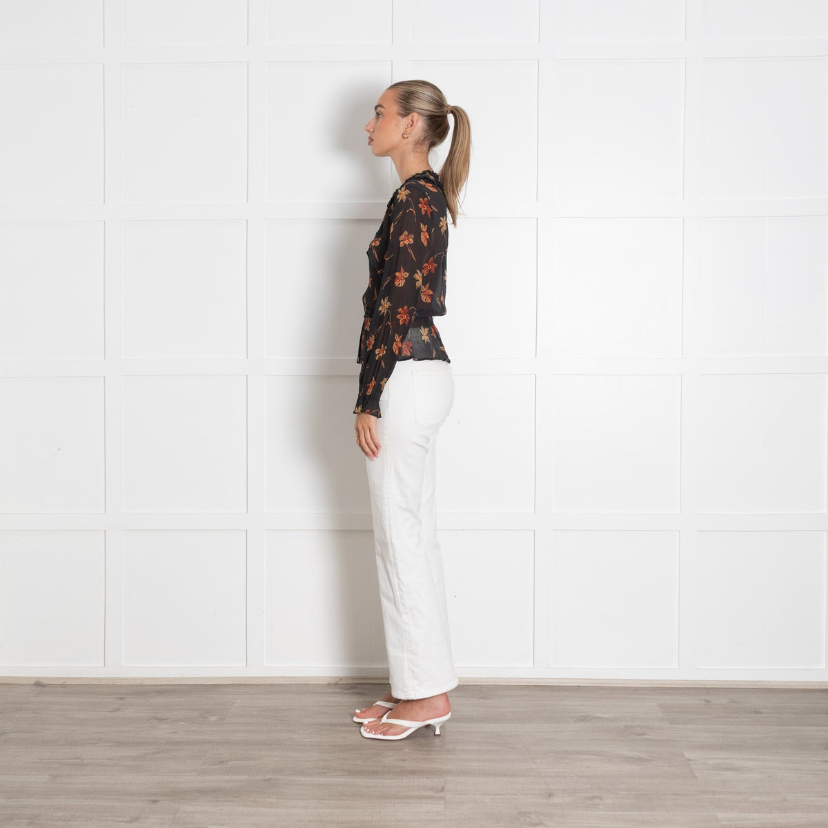 Paige Black Sheer Chiffon Blouse with Orange Flowers - Image 3
