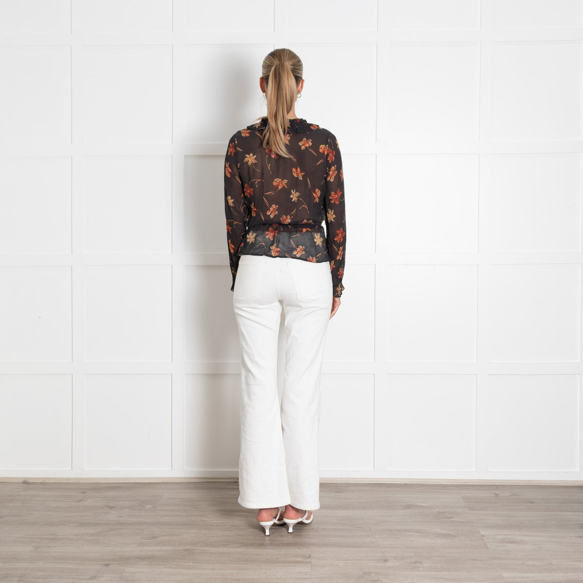 Paige Black Sheer Chiffon Blouse with Orange Flowers - Image 4