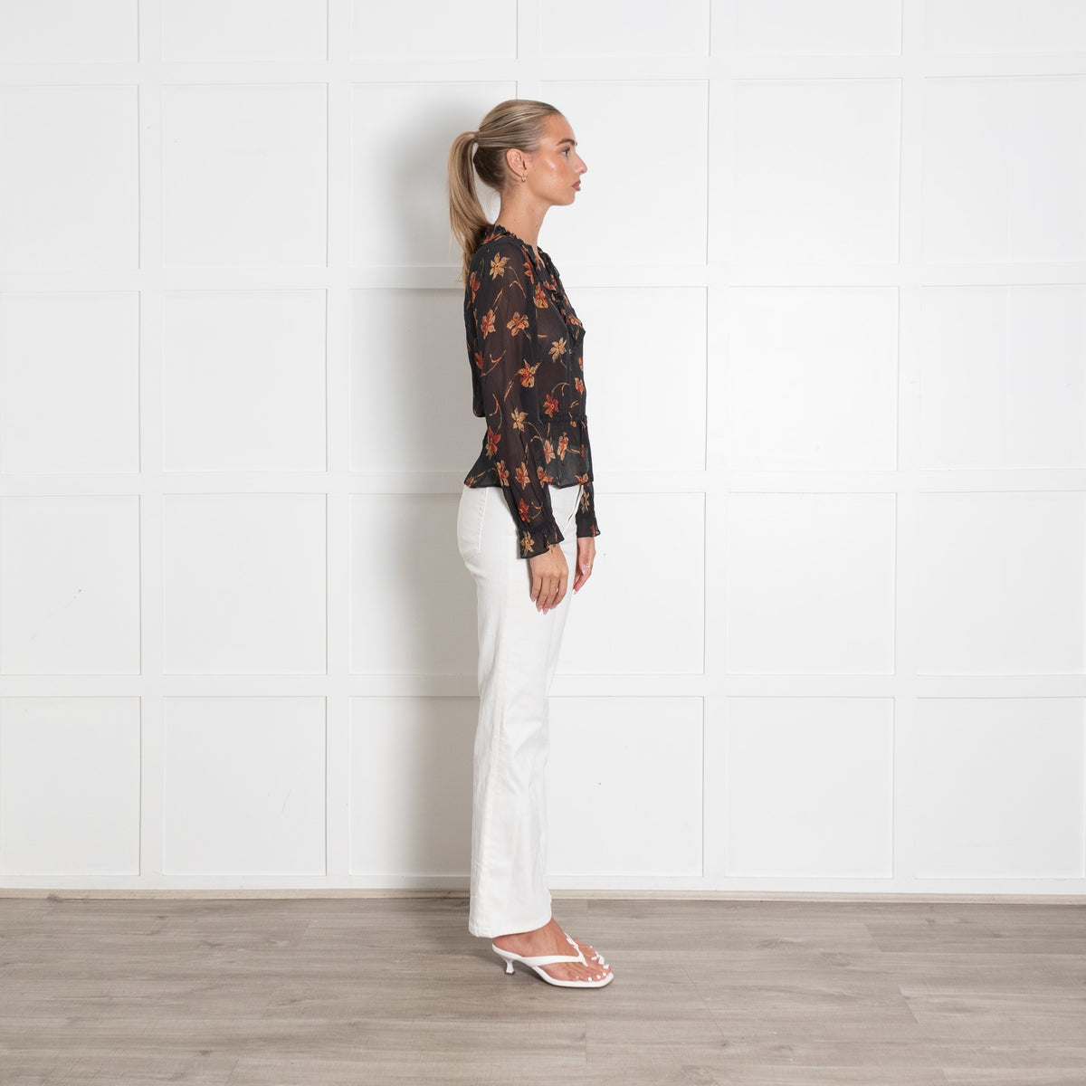 Paige Black Sheer Chiffon Blouse with Orange Flowers - Image 5