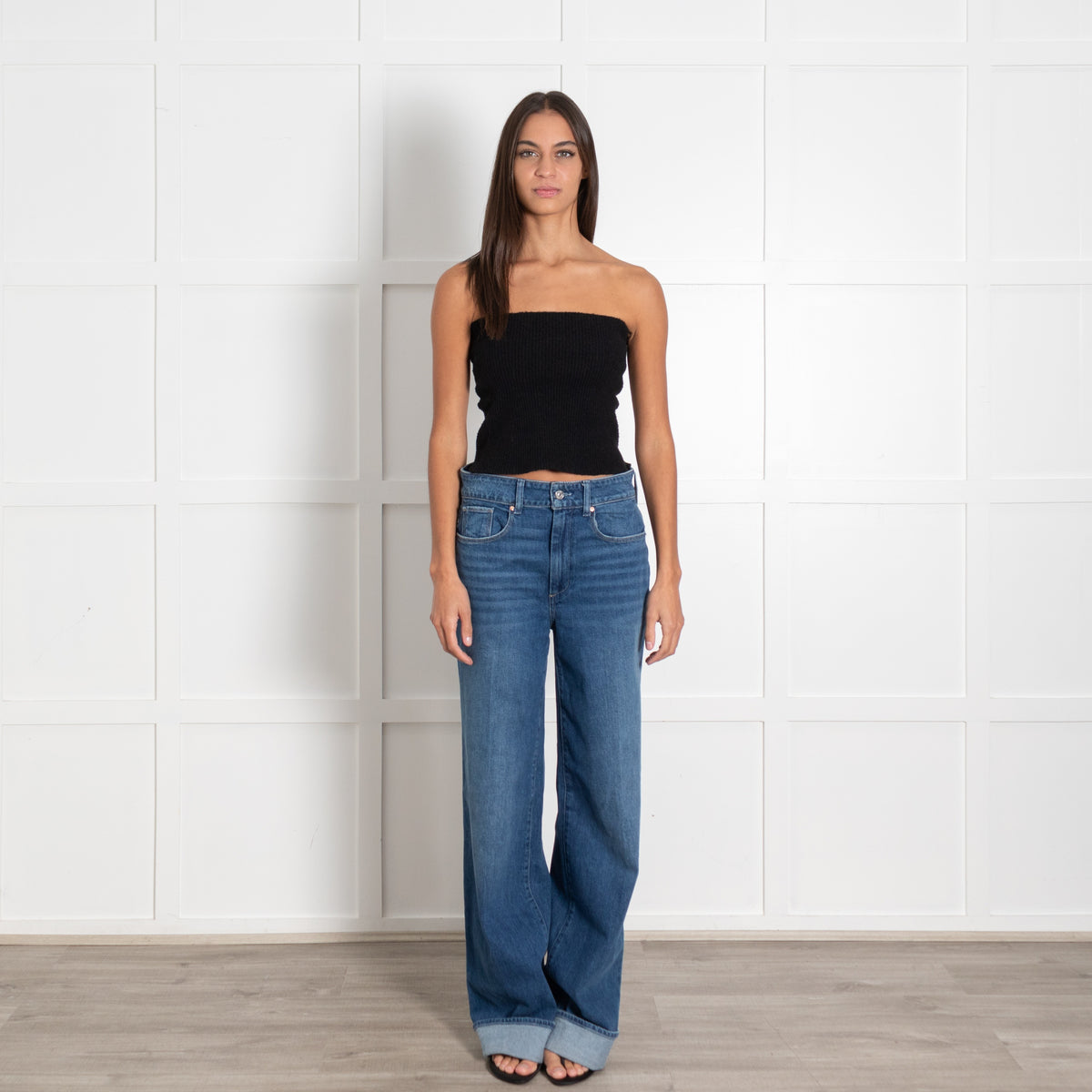 PAIGE Blue Denim Jeans with Wide Cuff Hem - Image 1