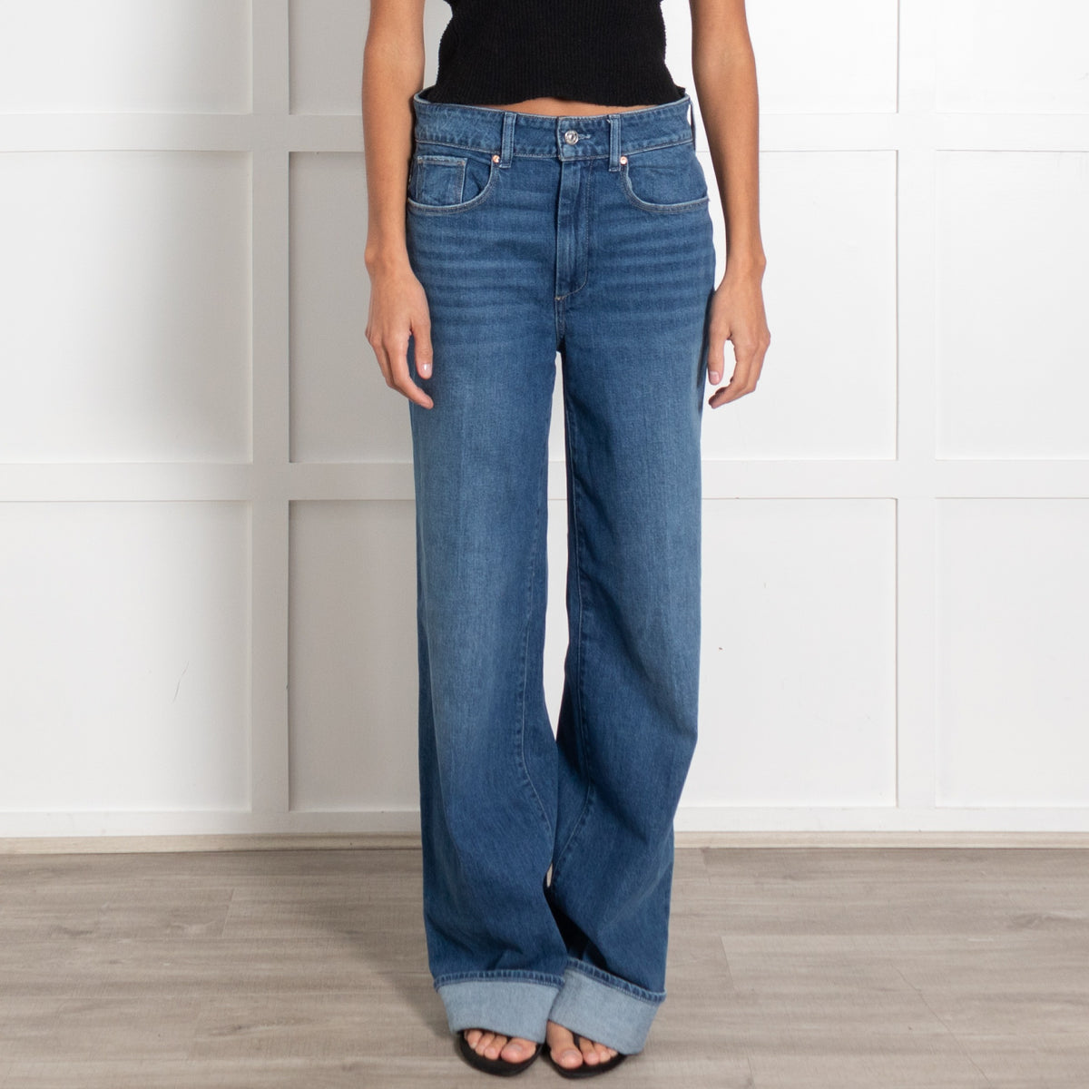 PAIGE Blue Denim Jeans with Wide Cuff Hem - Image 2