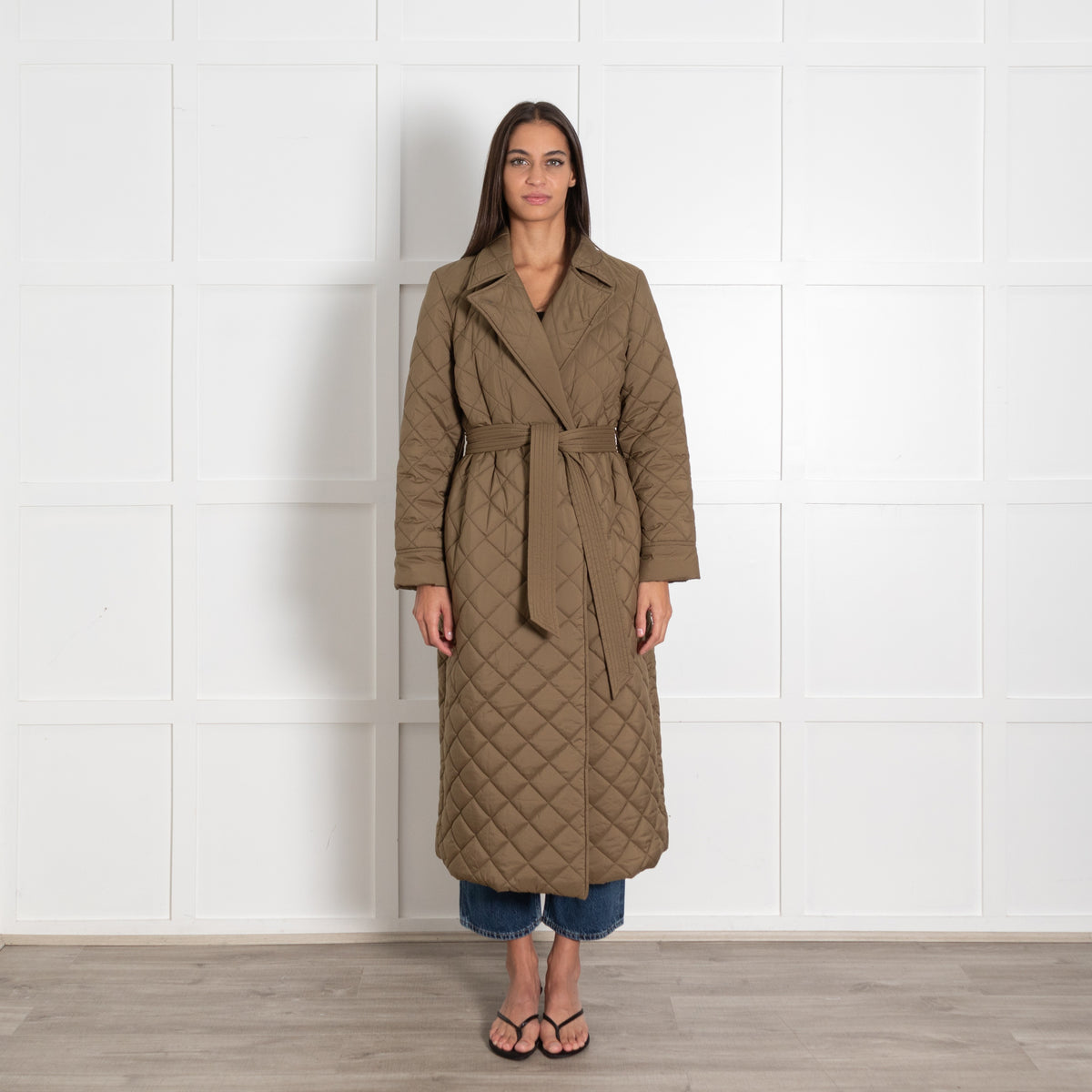 Part Two Khaki Padded Belted Coat UK 8 - Image 1