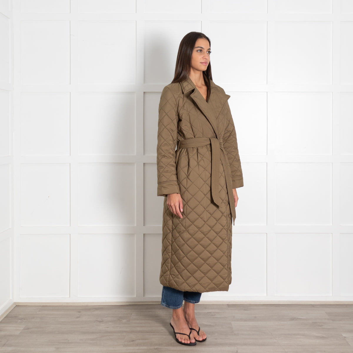Part Two Khaki Padded Belted Coat UK 8 - Image 7
