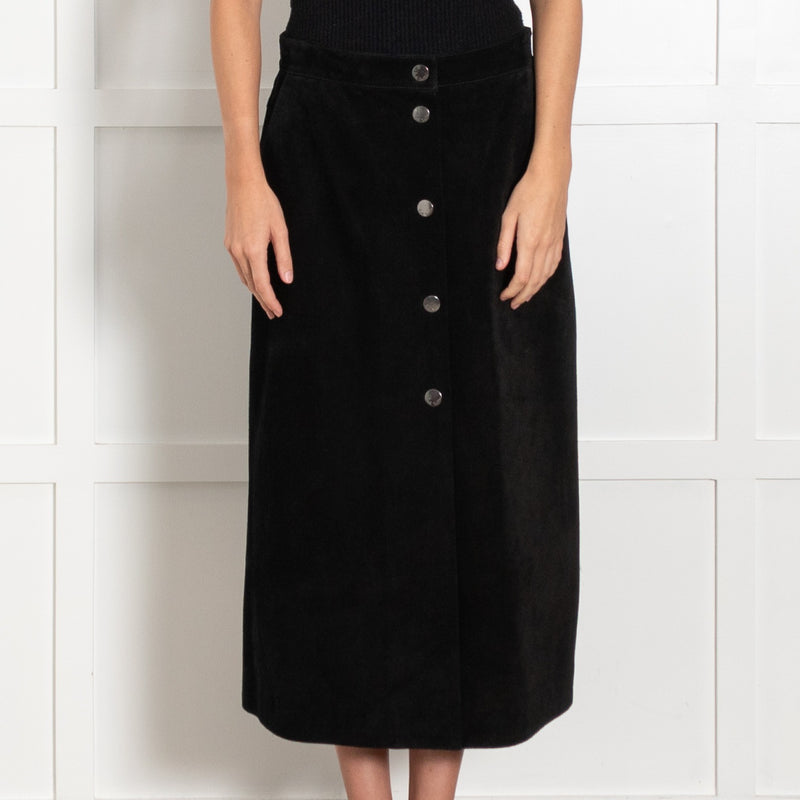 Paul Smith Black Suede Button-Front Midi A-Line Skirt - Image 2
