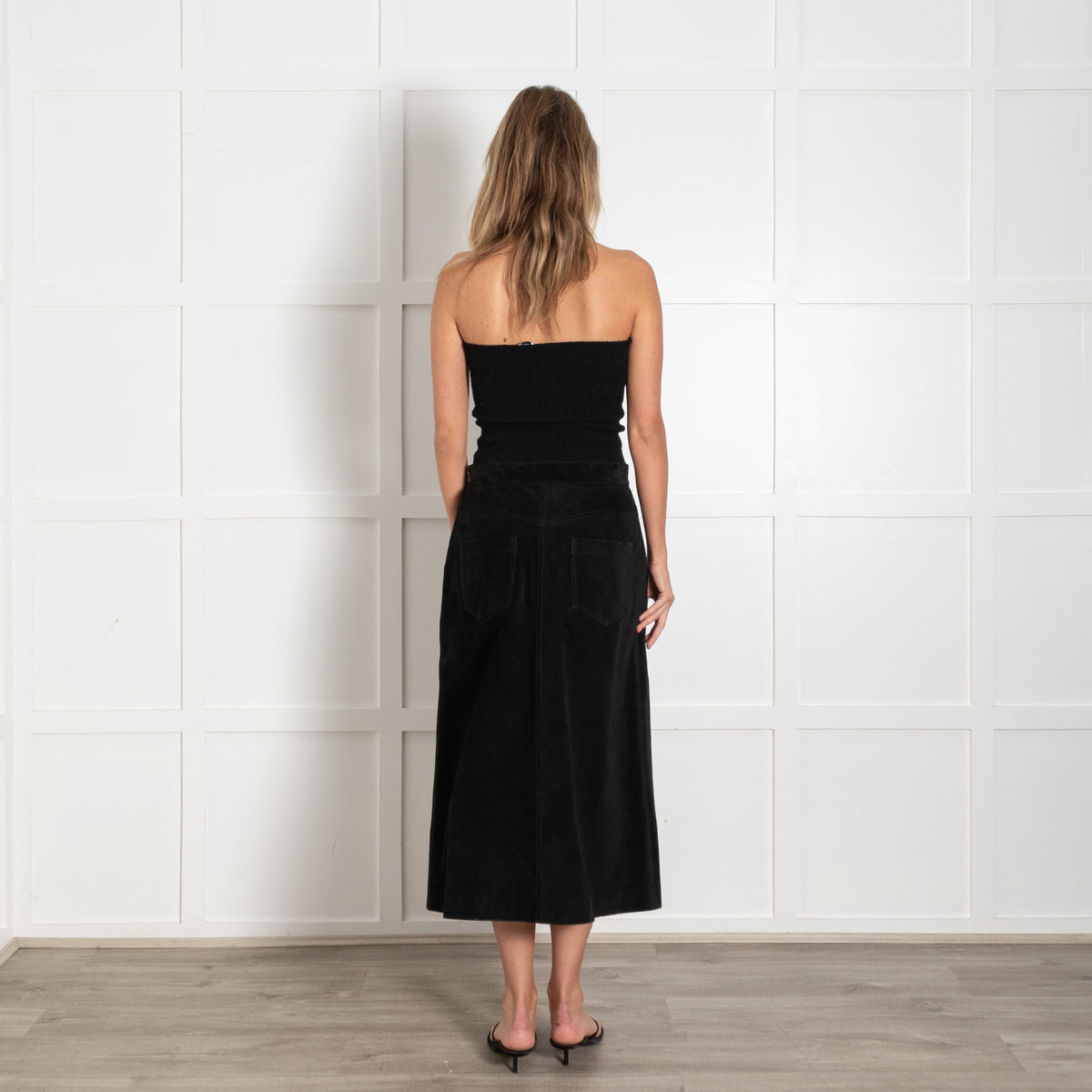 Paul Smith Black Suede Button-Front Midi A-Line Skirt - Image 5