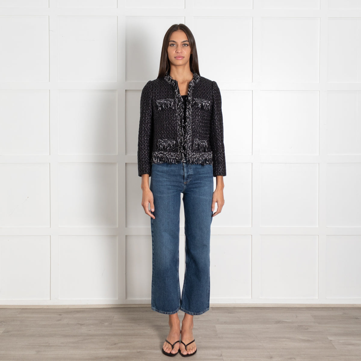 Paule Ka Black & White Tweed Embellished Jacket - Image 1
