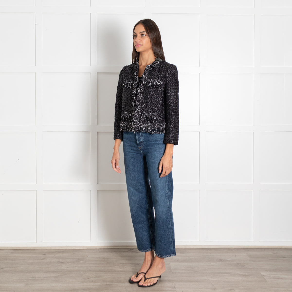 Paule Ka Black & White Tweed Embellished Jacket - Image 3