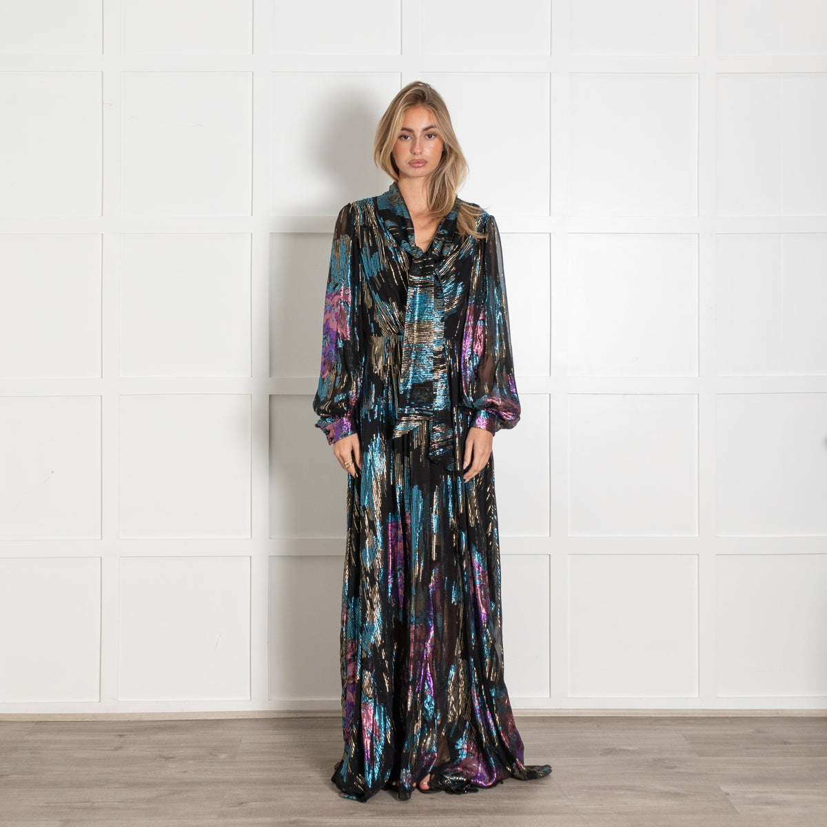 Peter Pilotto Black Fireworks Metallic Detail Lamé Maxi Dress - Image 1