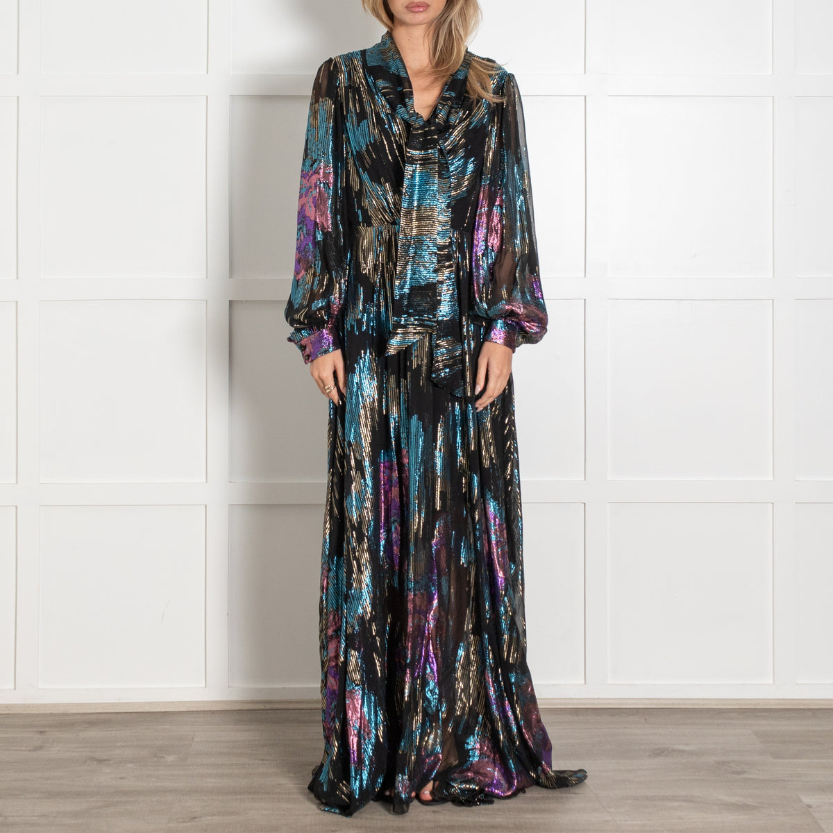 Peter Pilotto Black Fireworks Metallic Detail Lamé Maxi Dress - Image 2