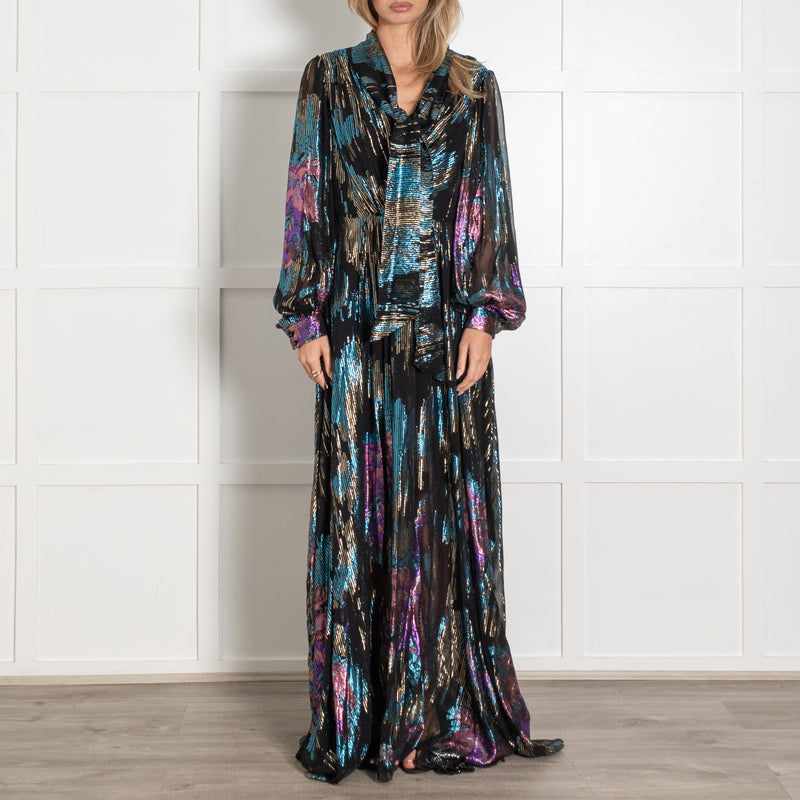 Peter Pilotto Black Fireworks Metallic Detail Lamé Maxi Dress - Image 2
