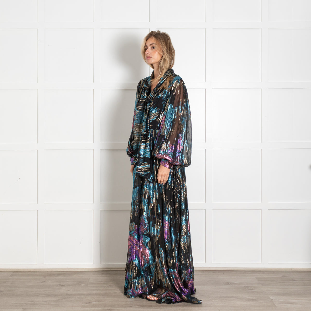 Peter Pilotto Black Fireworks Metallic Detail Lamé Maxi Dress - Image 3