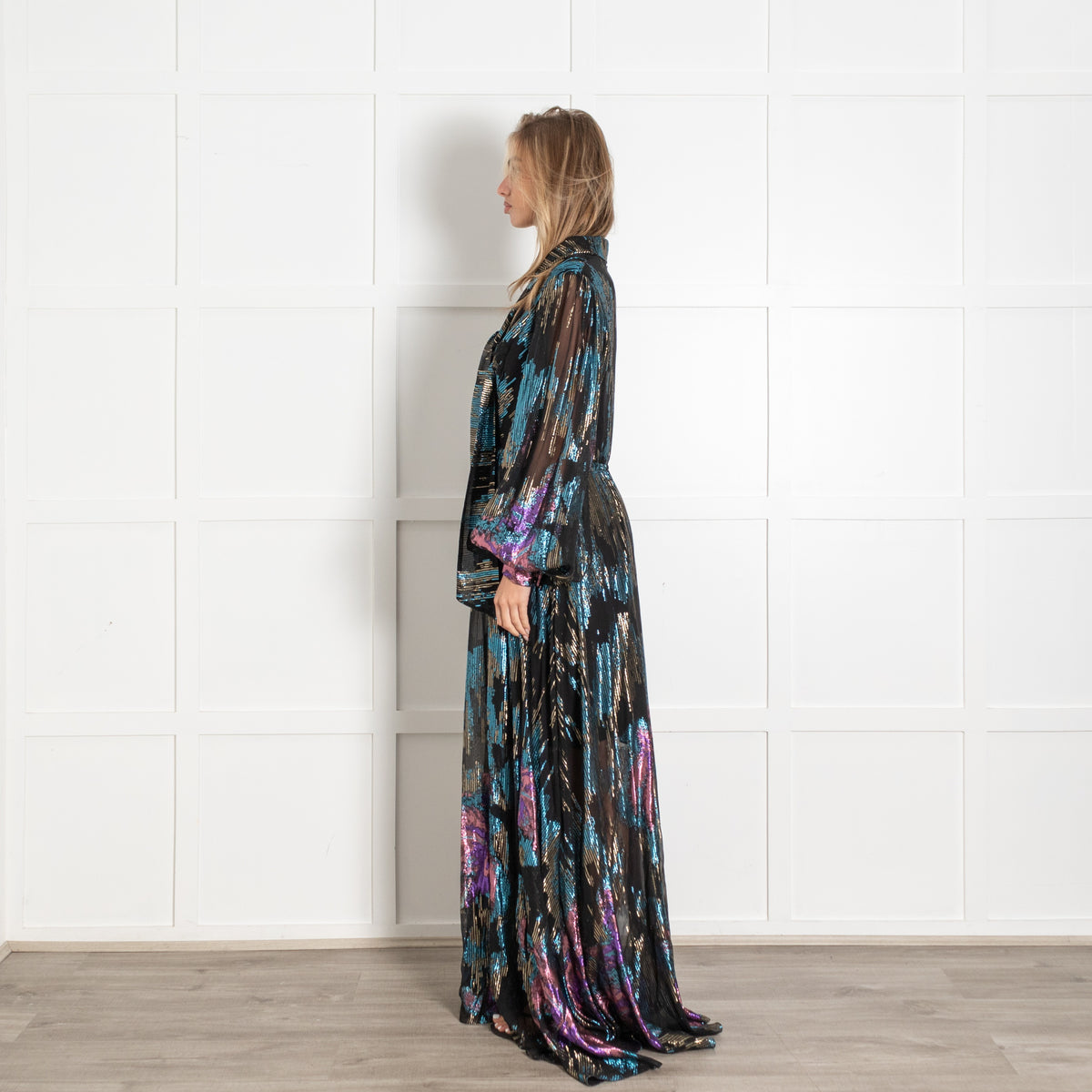 Peter Pilotto Black Fireworks Metallic Detail Lamé Maxi Dress - Image 4