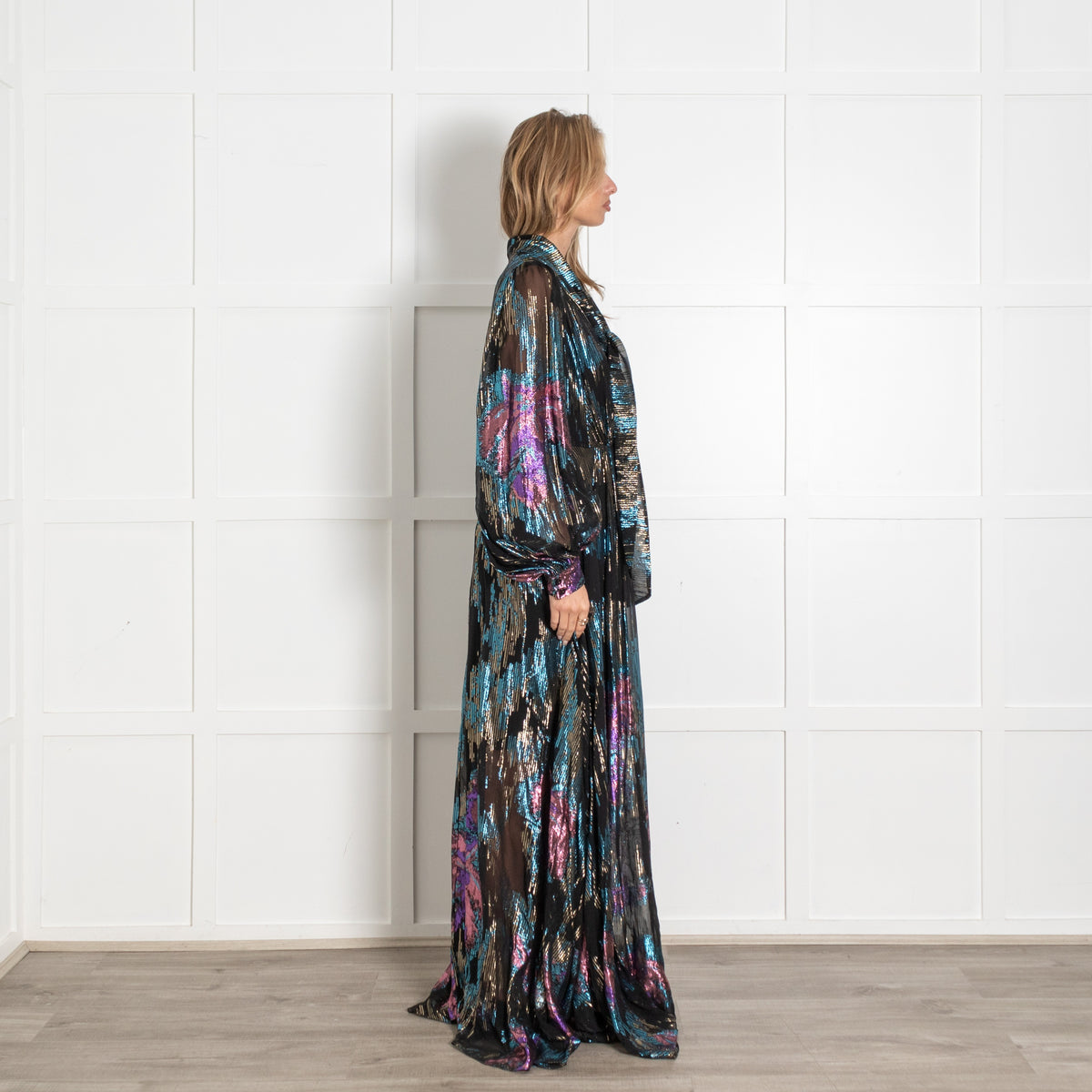 Peter Pilotto Black Fireworks Metallic Detail Lamé Maxi Dress - Image 6