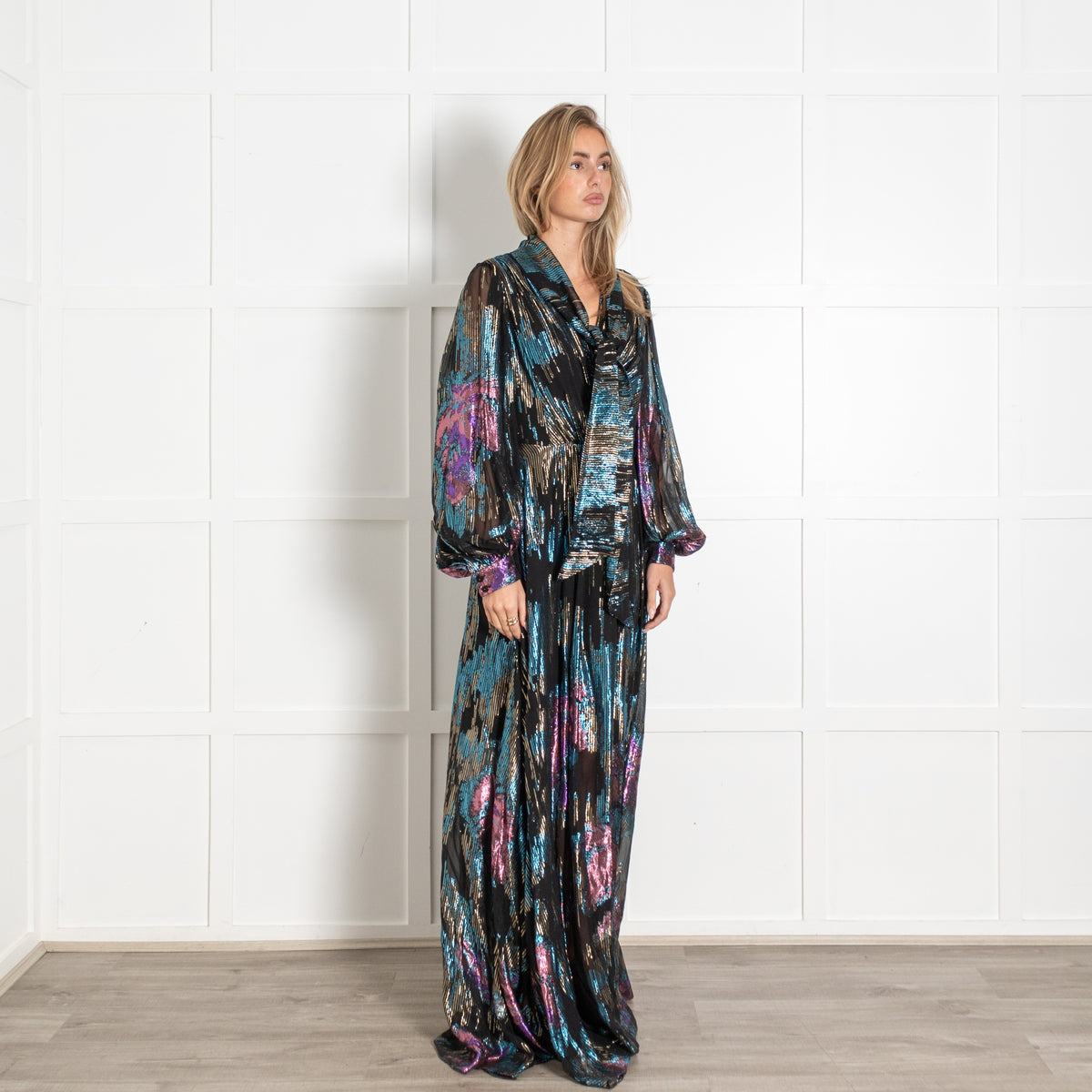 Peter Pilotto Black Fireworks Metallic Detail Lamé Maxi Dress - Image 7